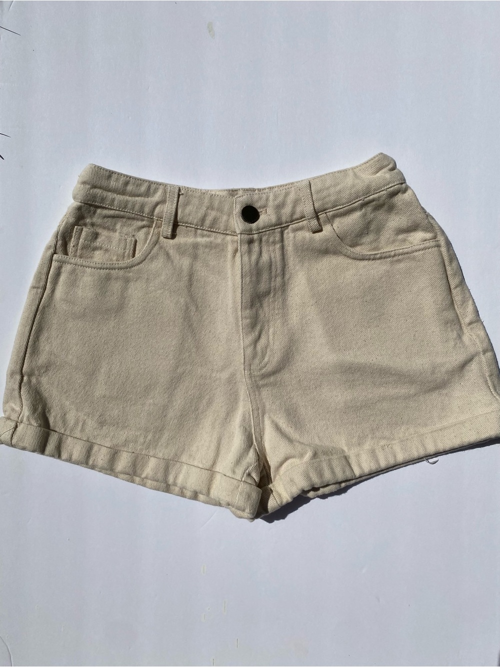 Cream High-Rise Cotton Shorts
